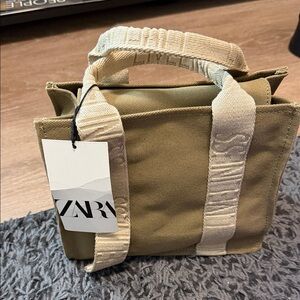 Zara Beige Canvas Tote with Cream Handles